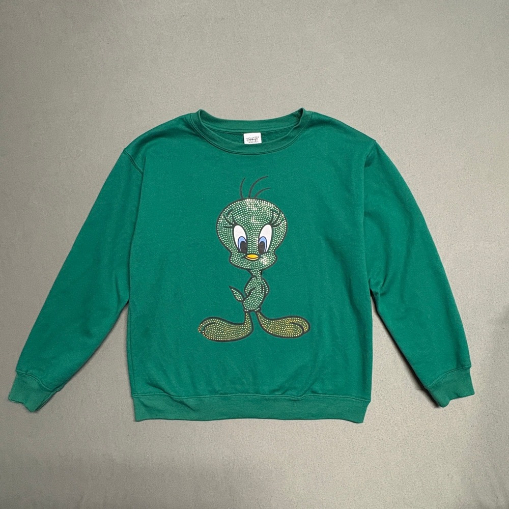 Looney Tunes Tweety Bird Rhinestone Sweatshirt Green Size Large